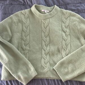 Madewell Light Sage Cable-Knit Crewneck cropped Sweater